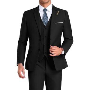 Men's Notched Lapel Black Groomsmen Slim Fit 3 Pieces Suit for Wedding